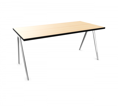 Rechteckiger Klapptisch "A-Table" von Brunner mit hellem Holzdekor und verchromten A-förmigen Tischbeinen.